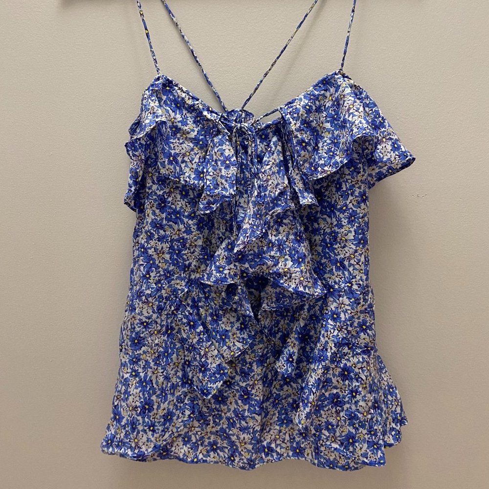 Banana Republic 100% silk Floral Print Ruffle Tank